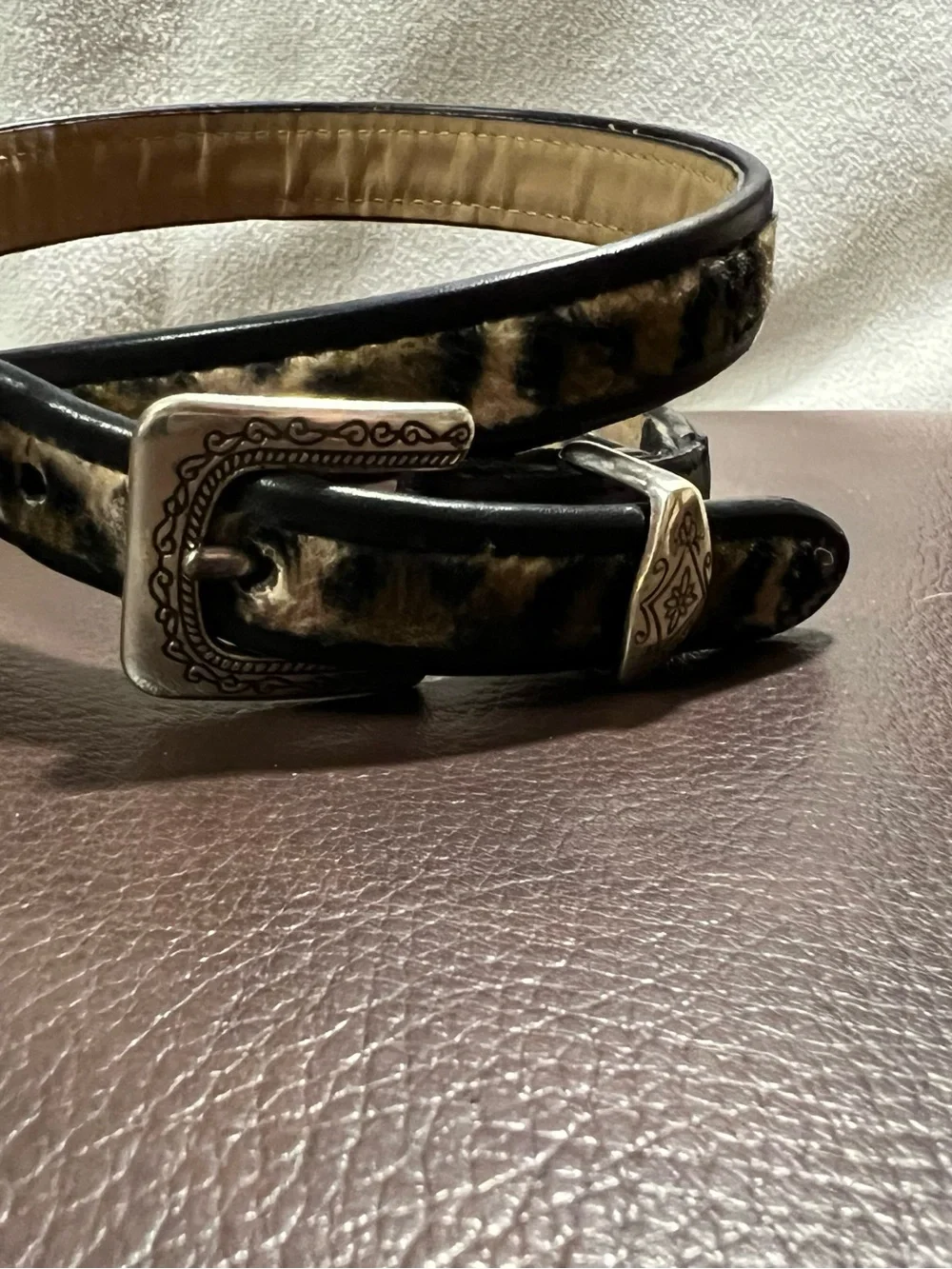Vintage Brighton Leopard Print Faux Fur Belt w/ Silver Buckle Size 28 B7903 USA